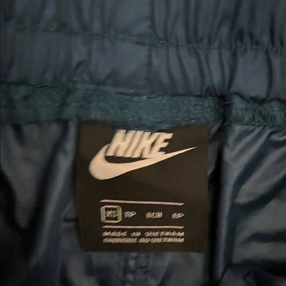 Nike Track Pants Teal Blue Polyester Joggers White Swoosh Elastic Cuffs